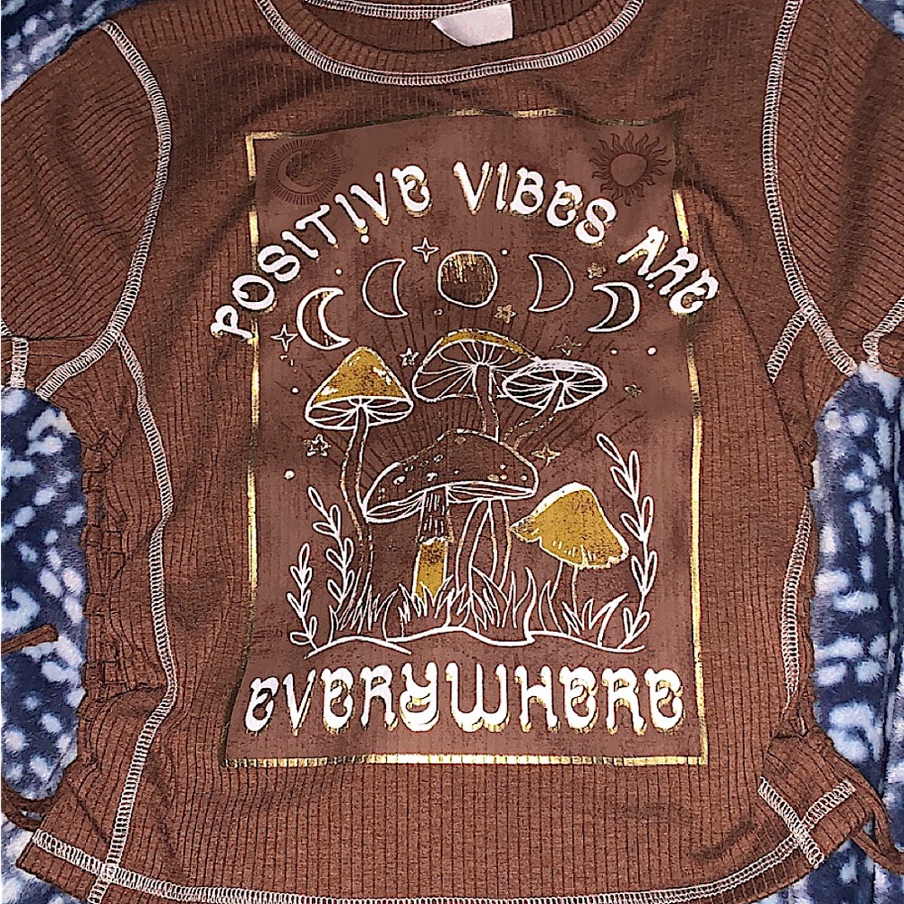 size small brown aesthetic mushroom top/shirt !!